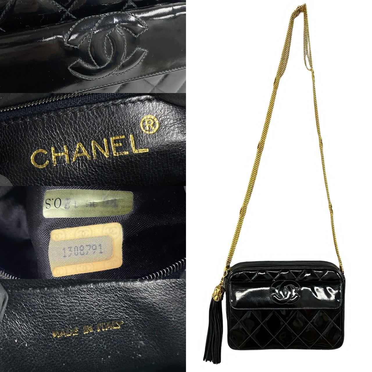 Chanel Shoulder Bag Patent Leather Black Coco Mark Tassel Women Used Authentic