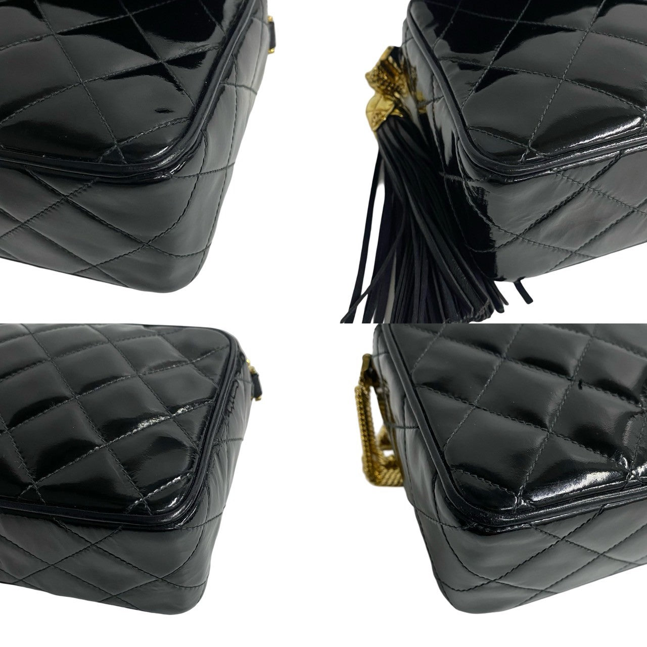 Chanel Shoulder Bag Patent Leather Black Coco Mark Tassel Women Used Authentic