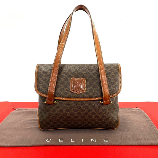 Celine Handbag Leather, Pvc Brown Macadam Blason Triomphe Pattern Women Used Authentic