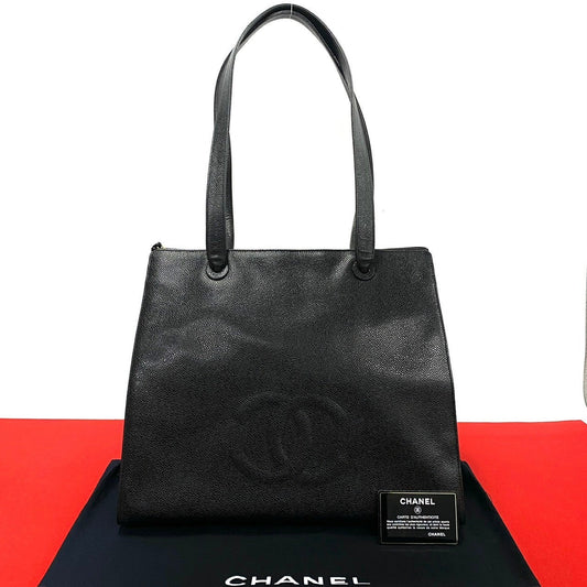 Chanel Tote Bag Matt Caviar Skin Black Coco Mark Women Used Authentic