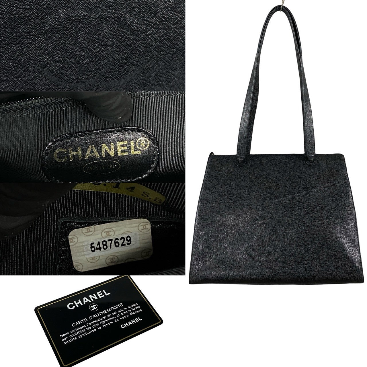 Chanel Tote Bag Matt Caviar Skin Black Coco Mark Women Used Authentic