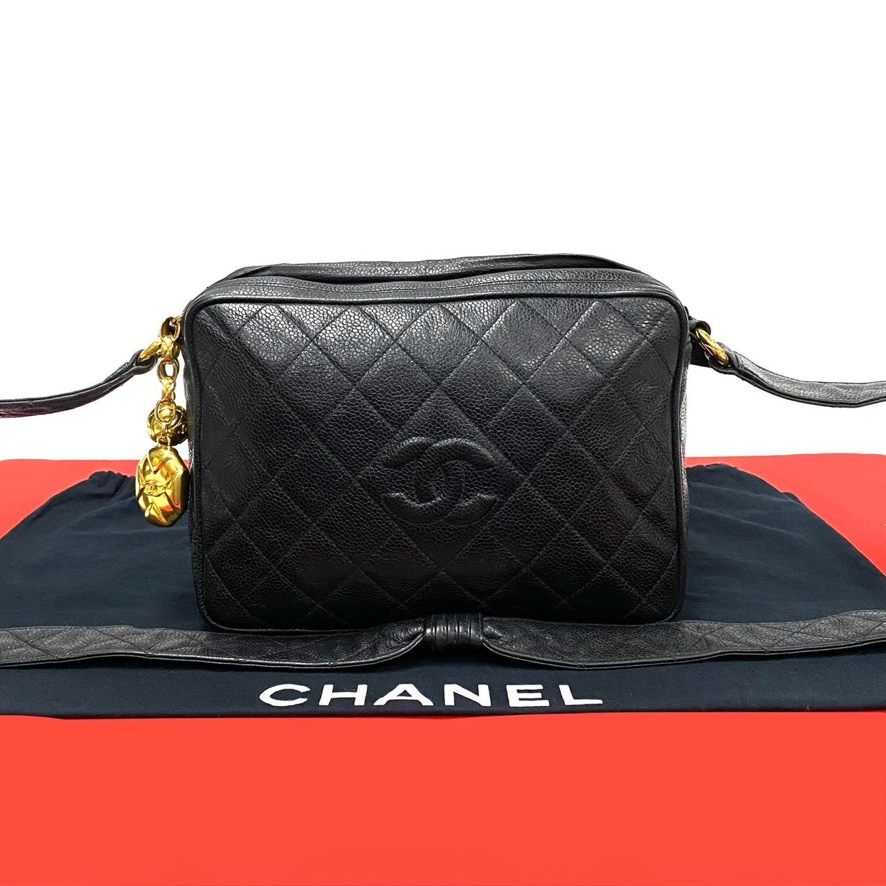 Chanel Shoulder Bag Matt Caviar Skin Black Coco Mark Matrasse Women Used Authentic