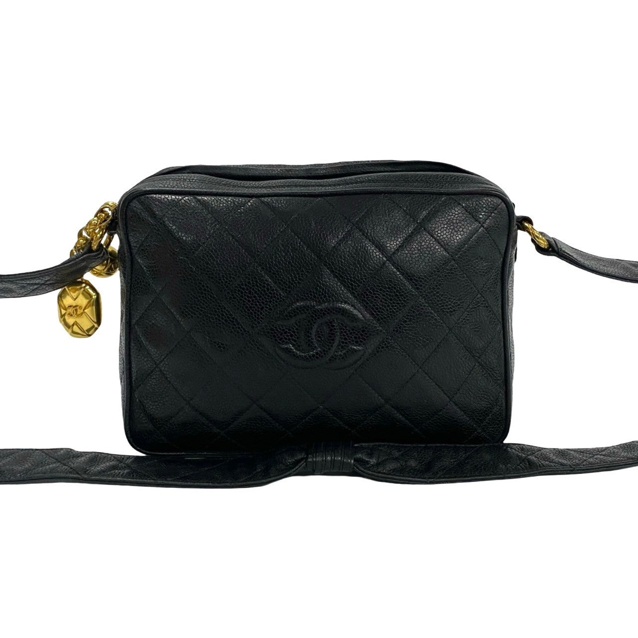 Chanel Shoulder Bag Matt Caviar Skin Black Coco Mark Matrasse Women Used Authentic