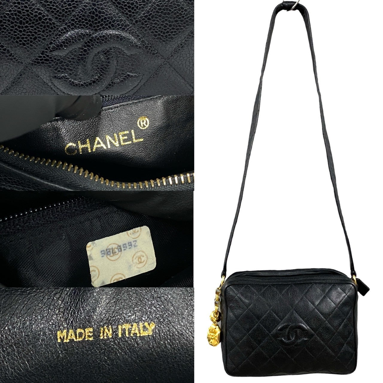 Chanel Shoulder Bag Matt Caviar Skin Black Coco Mark Matrasse Women Used Authentic