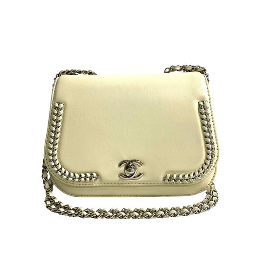 Chanel Shoulder Bag Lambskin White Coco Mark Women Used Authentic