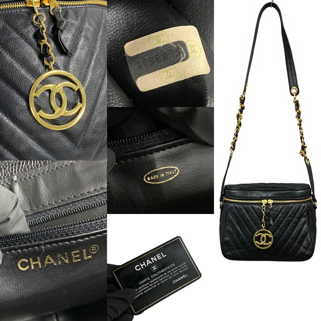 Chanel Shoulder Bag Matt Caviar Skin Black Coco Mark Vstitch Women Used Authentic