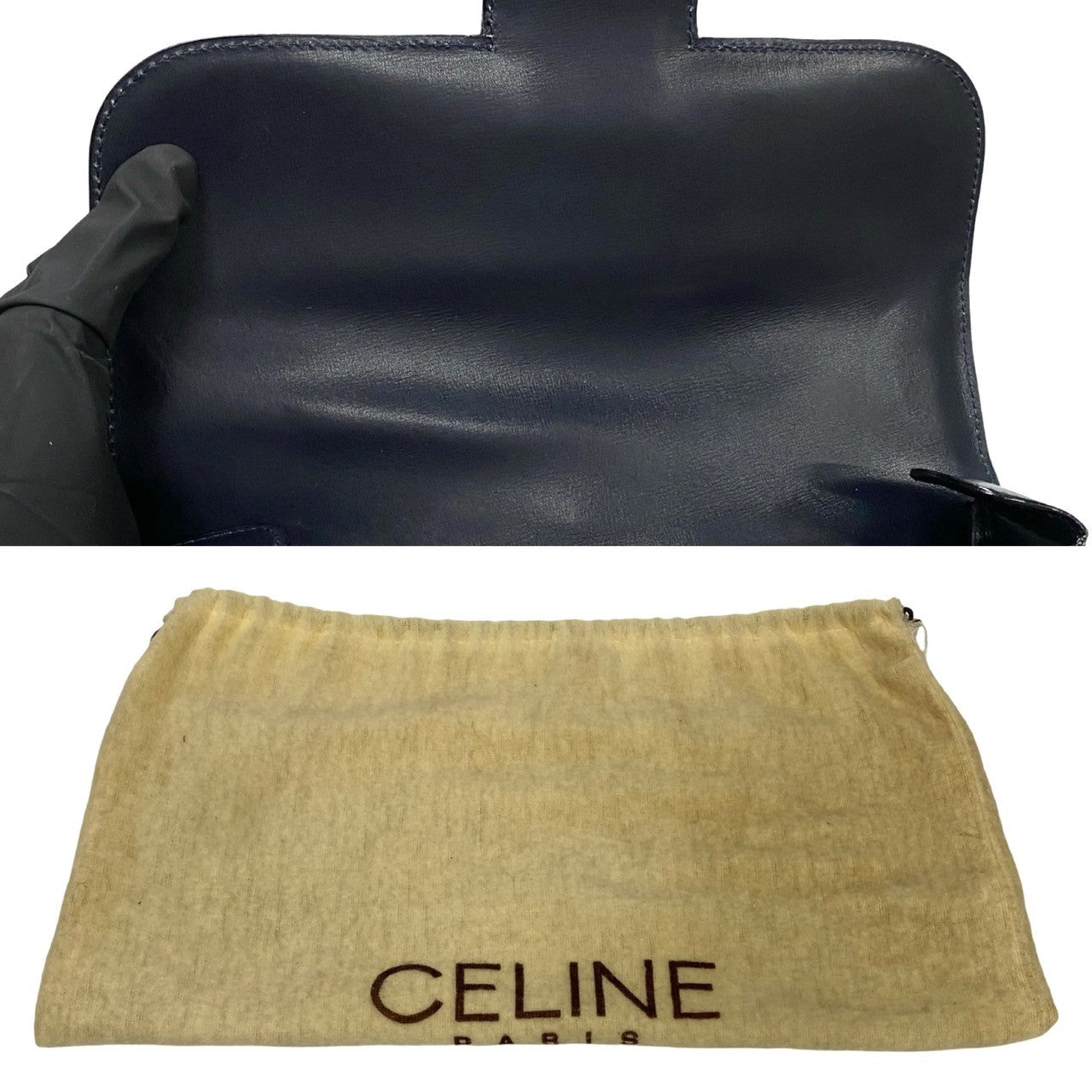 Celine Shoulder Bag Leather Navy Women Used Authentic