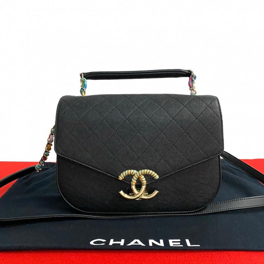 Chanel Shoulder Bag Matt Caviar Skin Black Matrasse