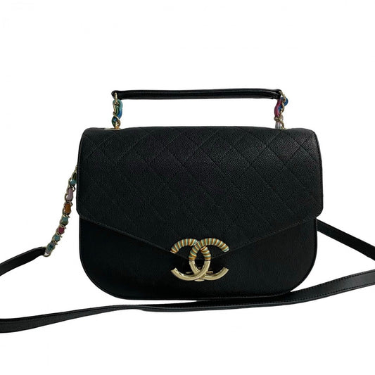 Chanel Shoulder Bag Matt Caviar Skin Black Matrasse