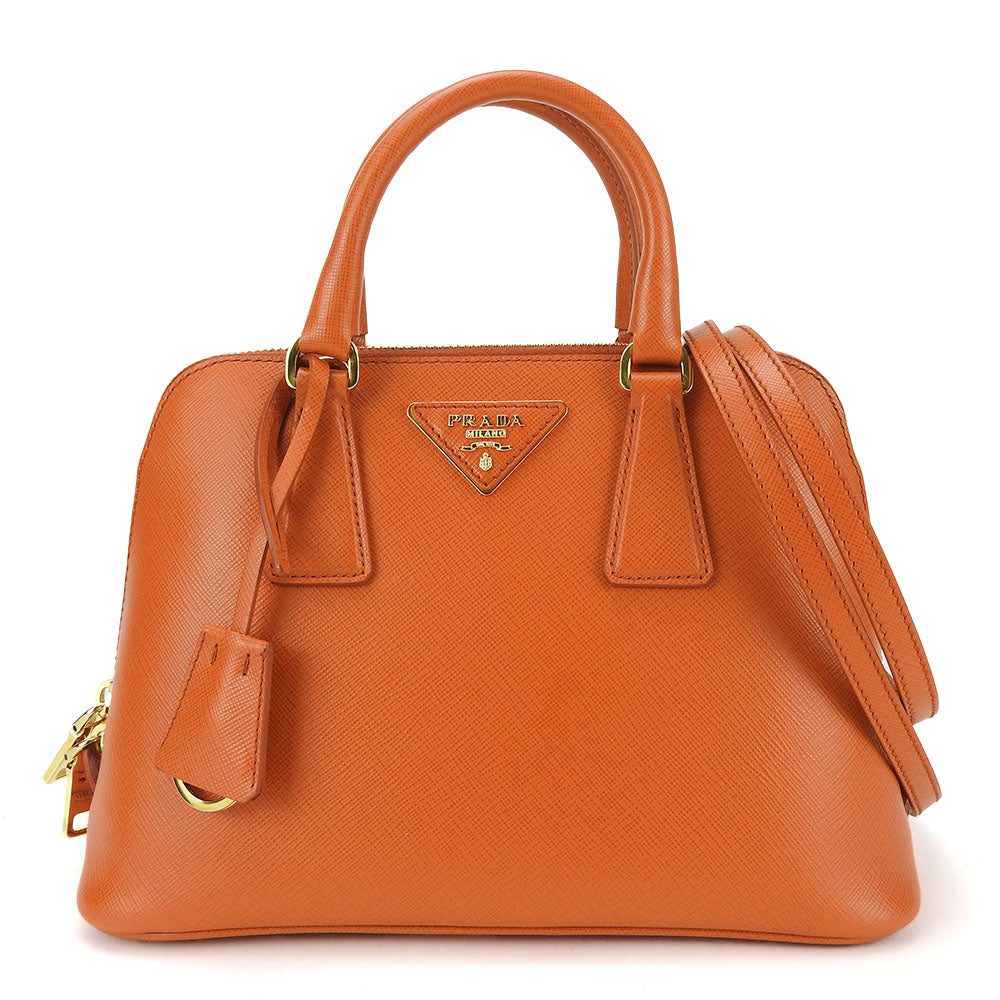 Prada Handbag Bl0838 Safiano Leather Orange Women Used Authentic