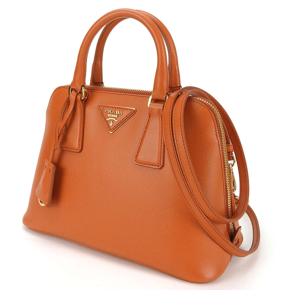 Prada Handbag Bl0838 Safiano Leather Orange Women Used Authentic