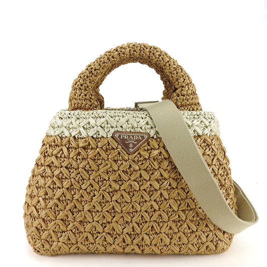 Prada Handbag Bn2889 Raffia Brown Canapa Women Used Authentic