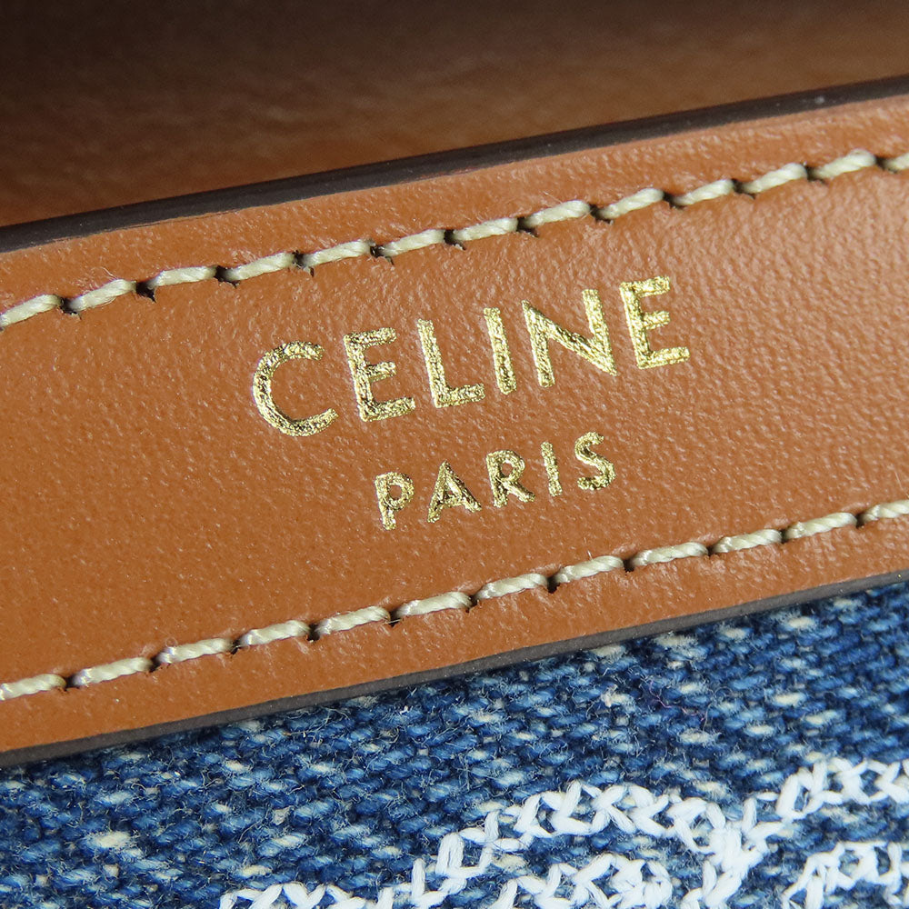 Celine Shoulder Bag Denim, Leather Navy Triomphe Margo Women Used Authentic