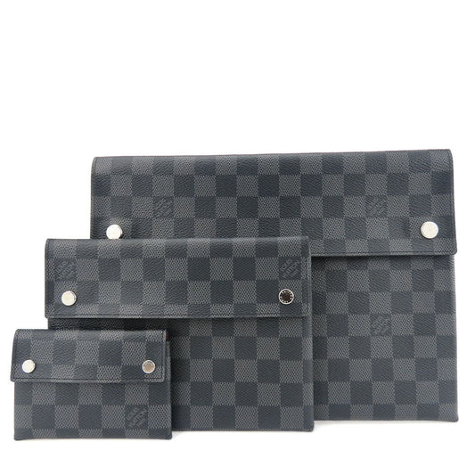 Louis Vuitton Business Bag N60255 Damier Grafitte Black Alpha Triple Pouch Unisex(unisex) Used Authentic