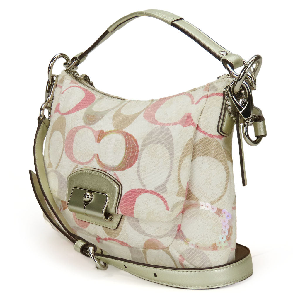 Coach Handbag 19339 Canvas, Leather, Sequins Pink, Multicolor Christine Women Used Authentic