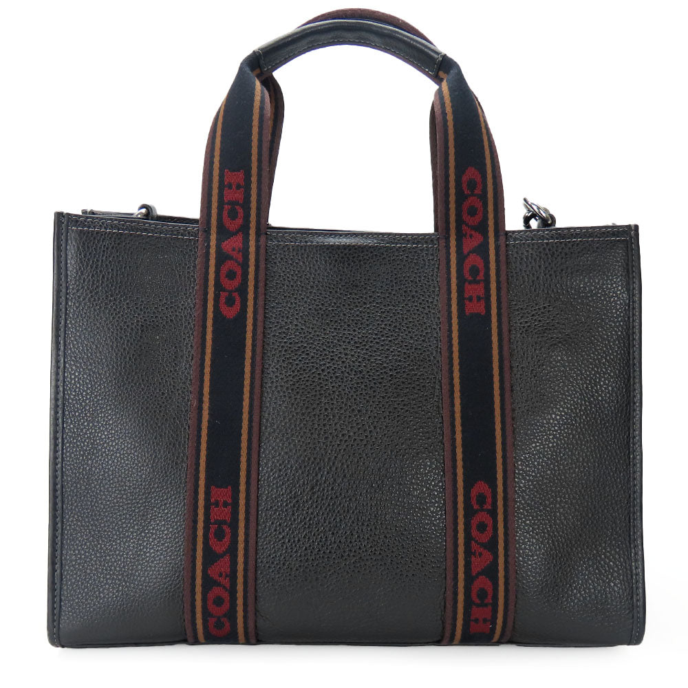 Coach Tote Bag Cm067 Leather Black Women Used Authentic