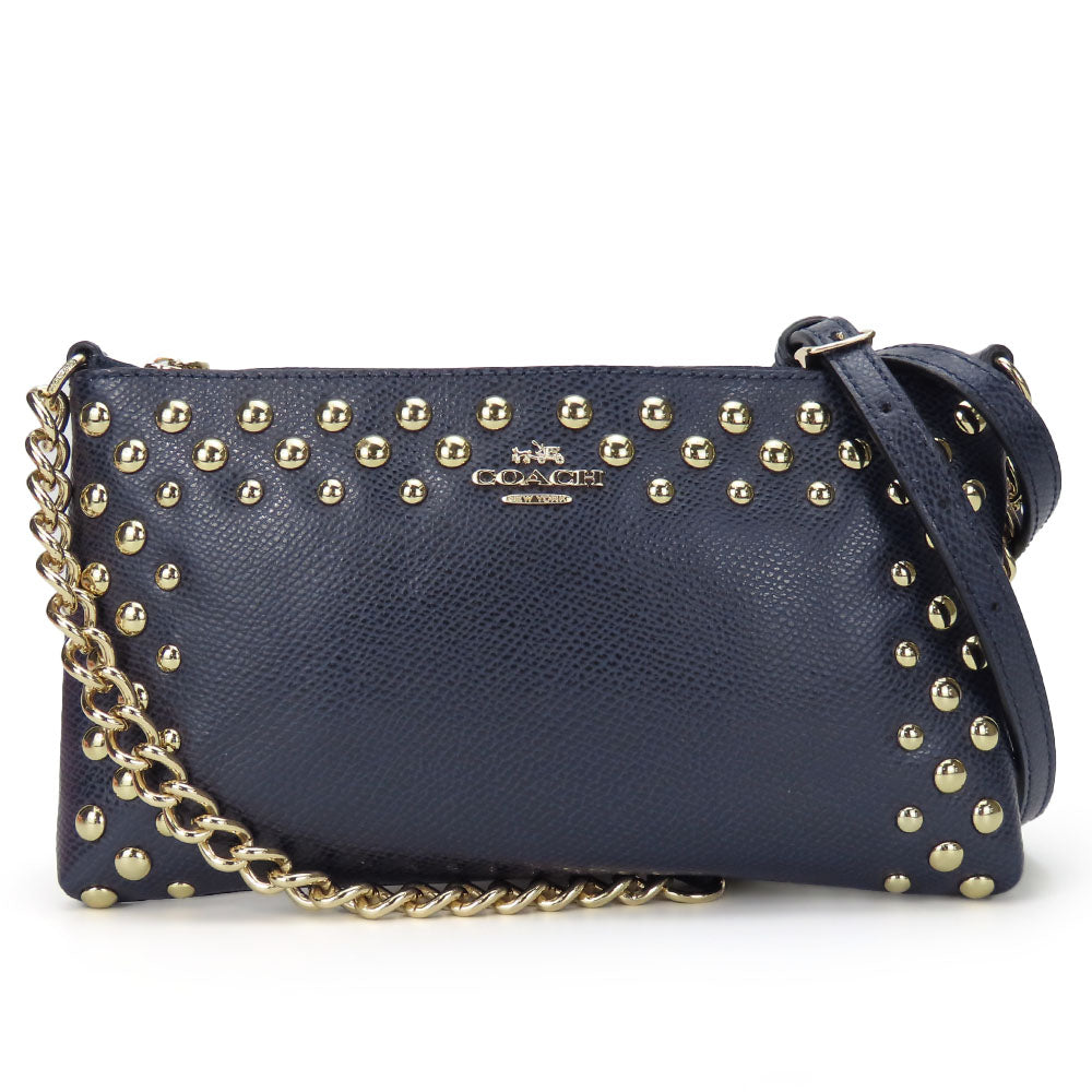 Coach Shoulder Bag F53140 Leather Navy Studs Women Used Authentic