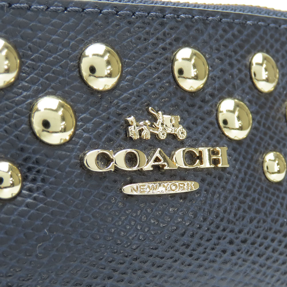 Coach Shoulder Bag F53140 Leather Navy Studs Women Used Authentic