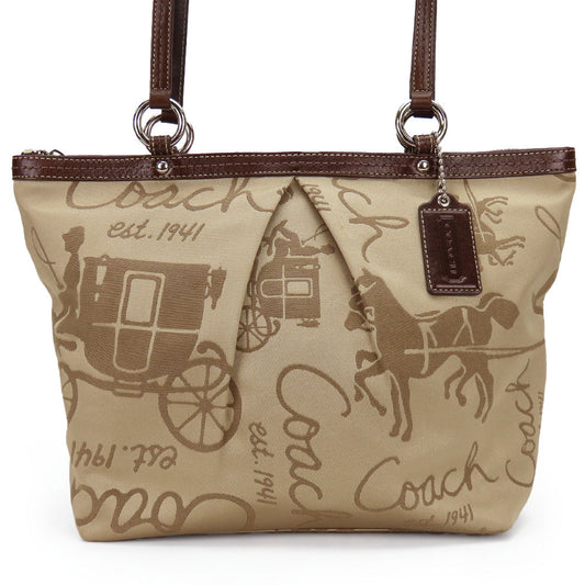 Coach Tote Bag F14482 Canvas, Leather Beige Women Used Authentic