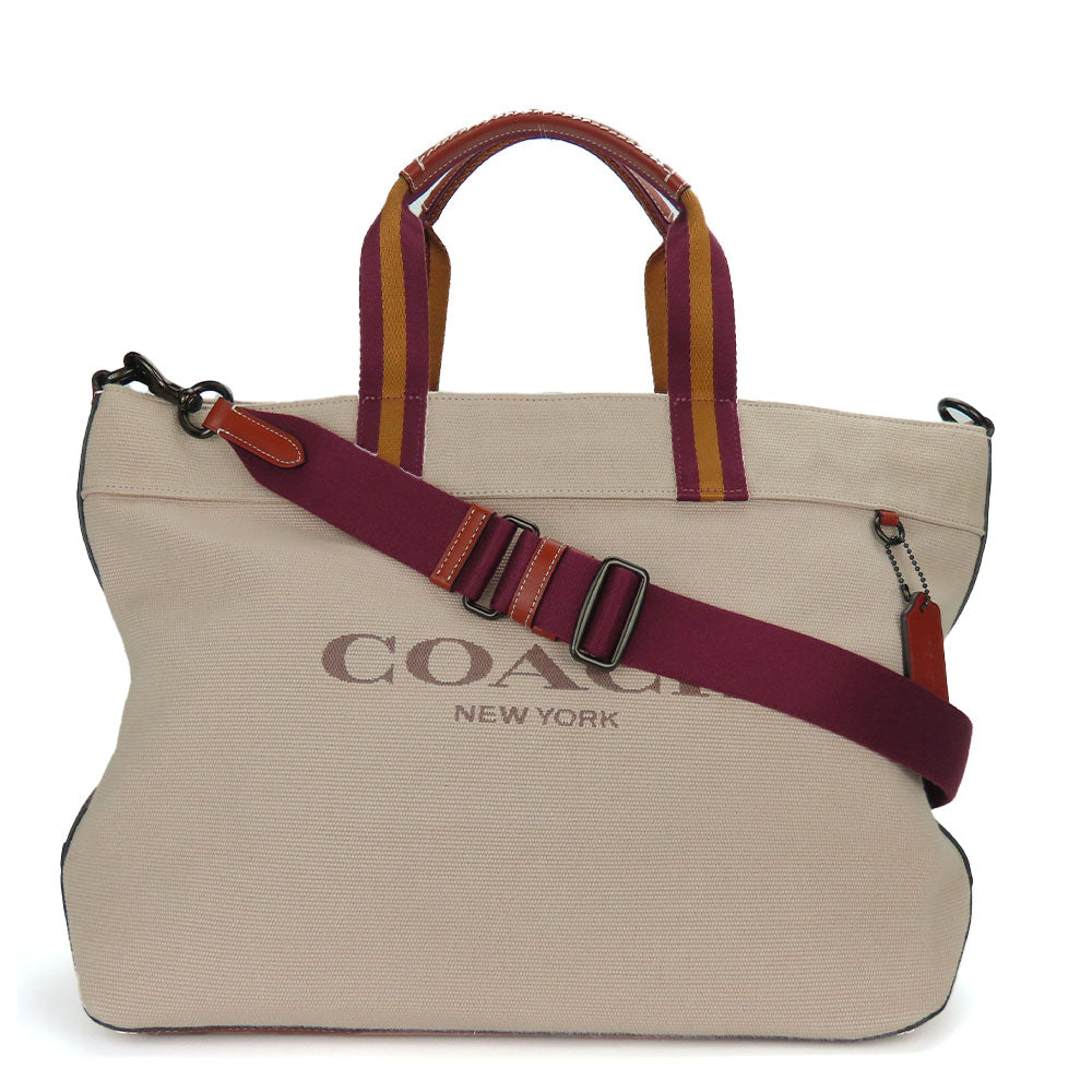 Coach Tote Bag Cj486 Canvas, Smooth Leather Beige Tote 38 Women Used Authentic