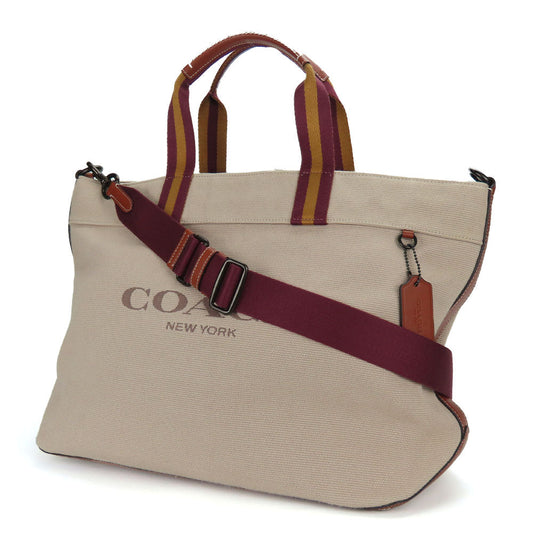 Coach Tote Bag Cj486 Canvas, Smooth Leather Beige Tote 38 Women Used Authentic