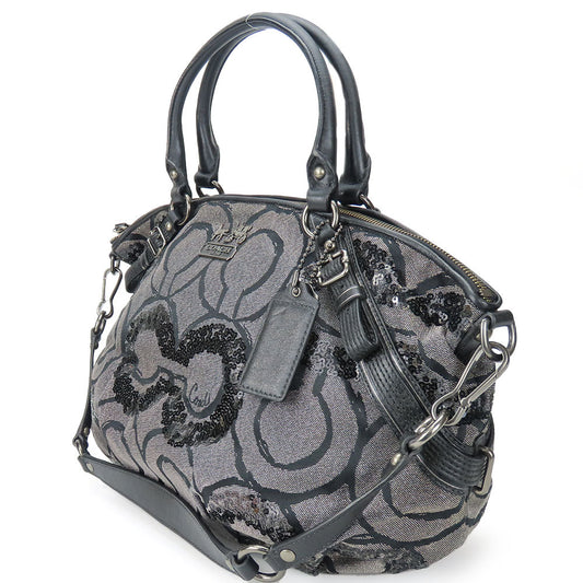 Coach Handbag 15940 Canvas, Leather, Sequins Black Op Art Madison Women Used Authentic