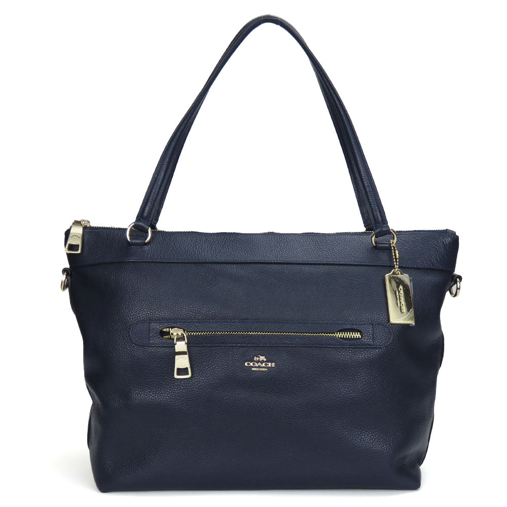 Coach Tote Bag F54687 Leather Navy Women Used Authentic