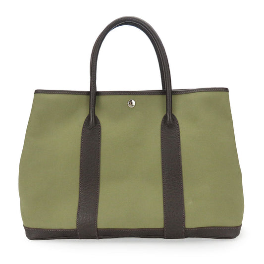 Hermes Tote Bag Canvas, Leather Khaki Green Garden Party Pm Unisex(unisex) Used Authentic