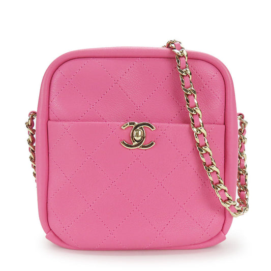 Chanel Shoulder Bag Leather Pink Matrasse Women Used Authentic