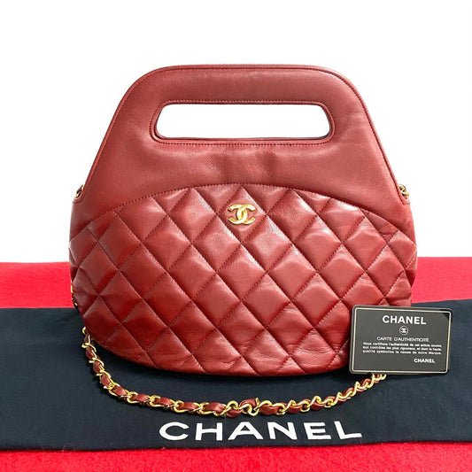 Chanel Shoulder Bag Lambskin Red Coco Mark Matrasse Women Used Authentic