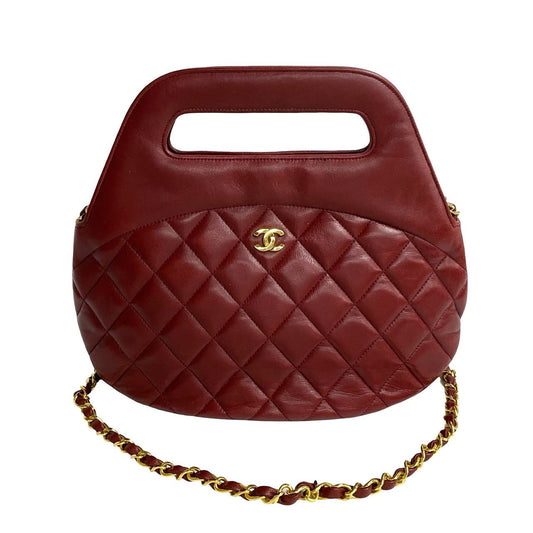 Chanel Shoulder Bag Lambskin Red Coco Mark Matrasse Women Used Authentic