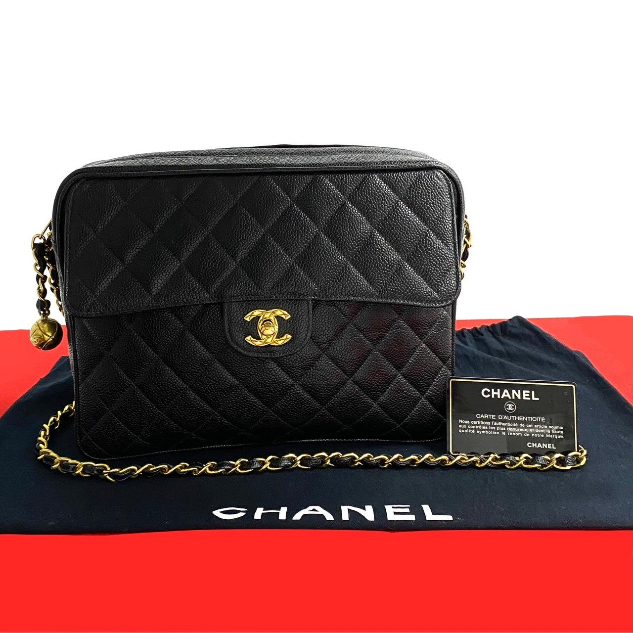 Chanel Shoulder Bag Matt Caviar Skin Black Coco Mark Matrasse Women Used Authentic