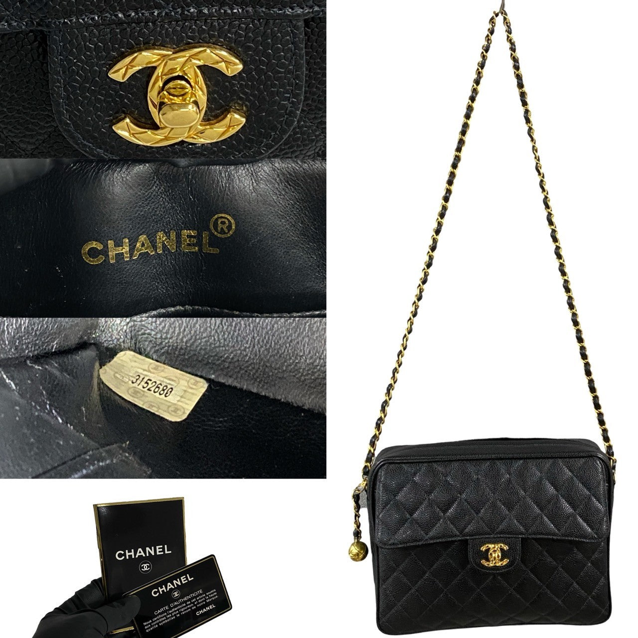 Chanel Shoulder Bag Matt Caviar Skin Black Coco Mark Matrasse Women Used Authentic