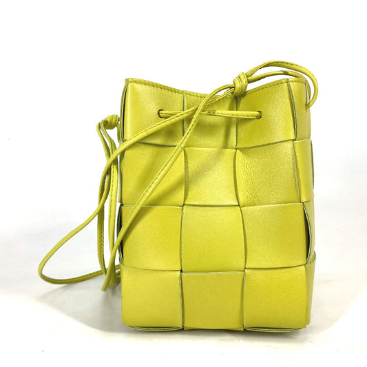 Bottegaveneta Shoulder Bag 680218 Calf Leather Light Green Small Cassette Crossbody Bucket Bag Women Used Authentic