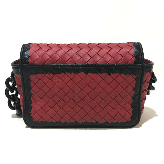 Bottegaveneta Shoulder Bag 339270 Lambskin Red X Black Intrecciato Mini Chain Women Used Authentic