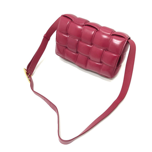 Bottegaveneta Shoulder Bag Leather Wine Red Padded Cassette Cassette Maxi Women Used Authentic