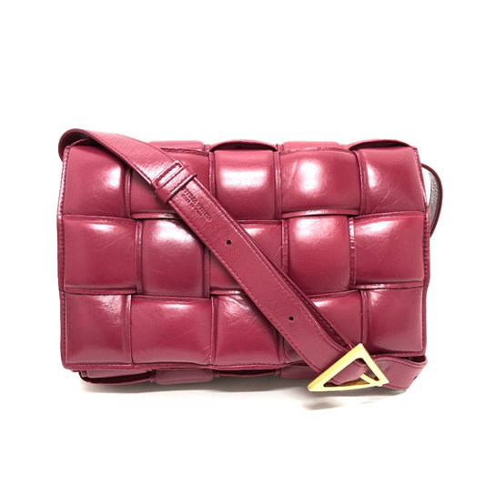 Bottegaveneta Shoulder Bag Leather Wine Red Padded Cassette Cassette Maxi Women Used Authentic