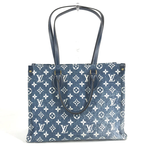 Louis Vuitton Shoulder Bag M59608 Monogram Denim Canvas, Leather Blue Monogram Denim Jacquard On The Go Mm Women Used Authentic