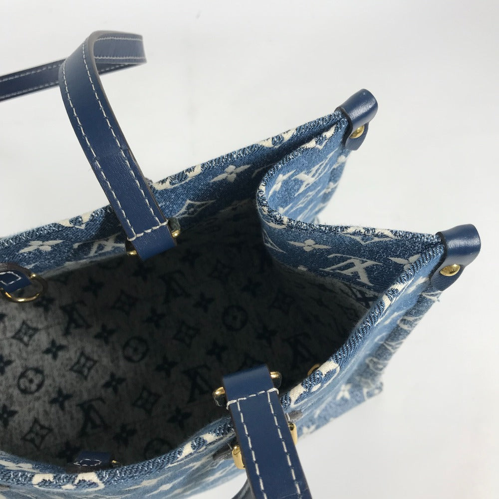 Louis Vuitton Shoulder Bag M59608 Monogram Denim Canvas, Leather Blue Monogram Denim Jacquard On The Go Mm Women Used Authentic