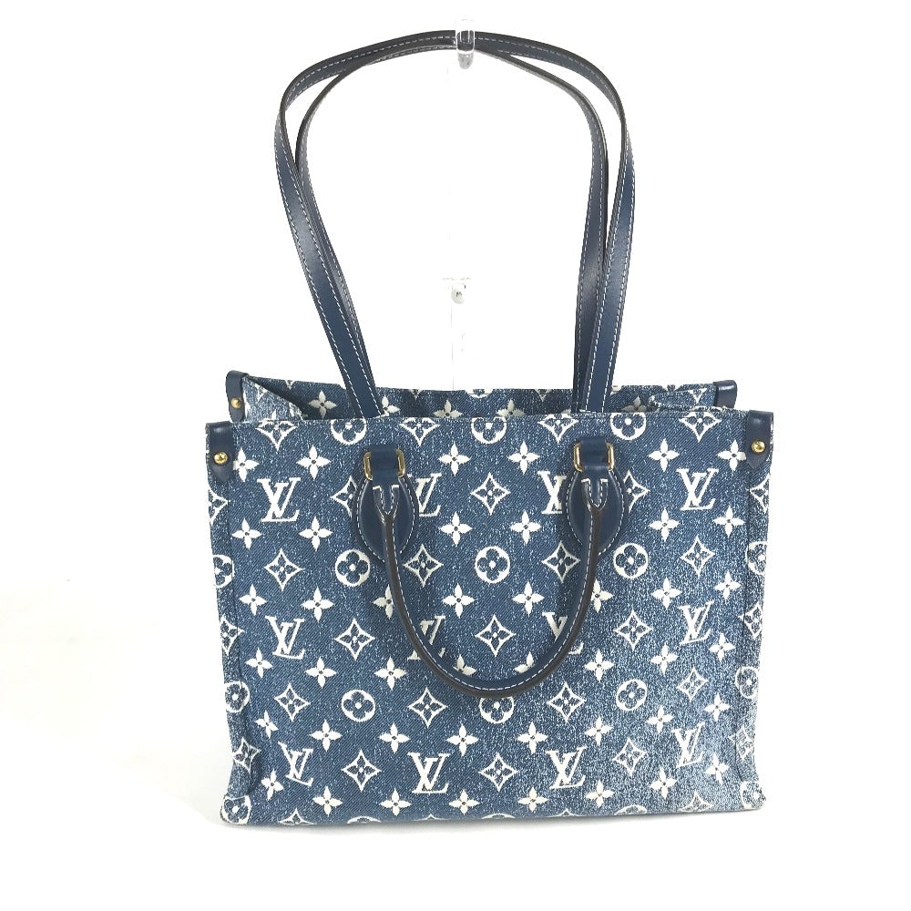 Louis Vuitton Shoulder Bag M59608 Monogram Denim Canvas, Leather Blue Monogram Denim Jacquard On The Go Mm Women Used Authentic