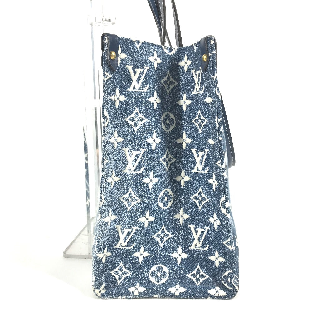 Louis Vuitton Shoulder Bag M59608 Monogram Denim Canvas, Leather Blue Monogram Denim Jacquard On The Go Mm Women Used Authentic