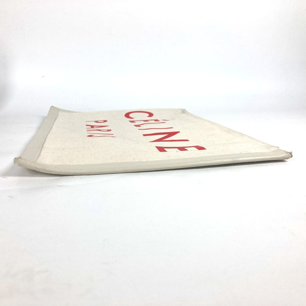 Celine Clutch Bag Leather / Canvas White Logo Women Used Authentic