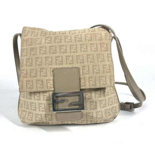 Fendi Shoulder Bag 8 Bt075 Leather / Canvas Beige Flap Logo Zucchino Women Used Authentic