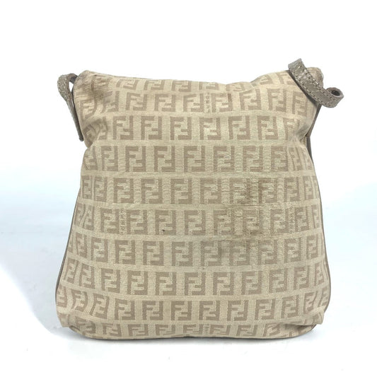 Fendi Shoulder Bag 8 Bt075 Leather / Canvas Beige Flap Logo Zucchino Women Used Authentic