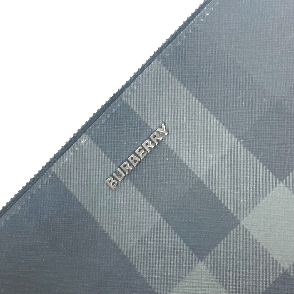 Burberry Clutch Bag Pvc Black Check Logo Mens Used Authentic