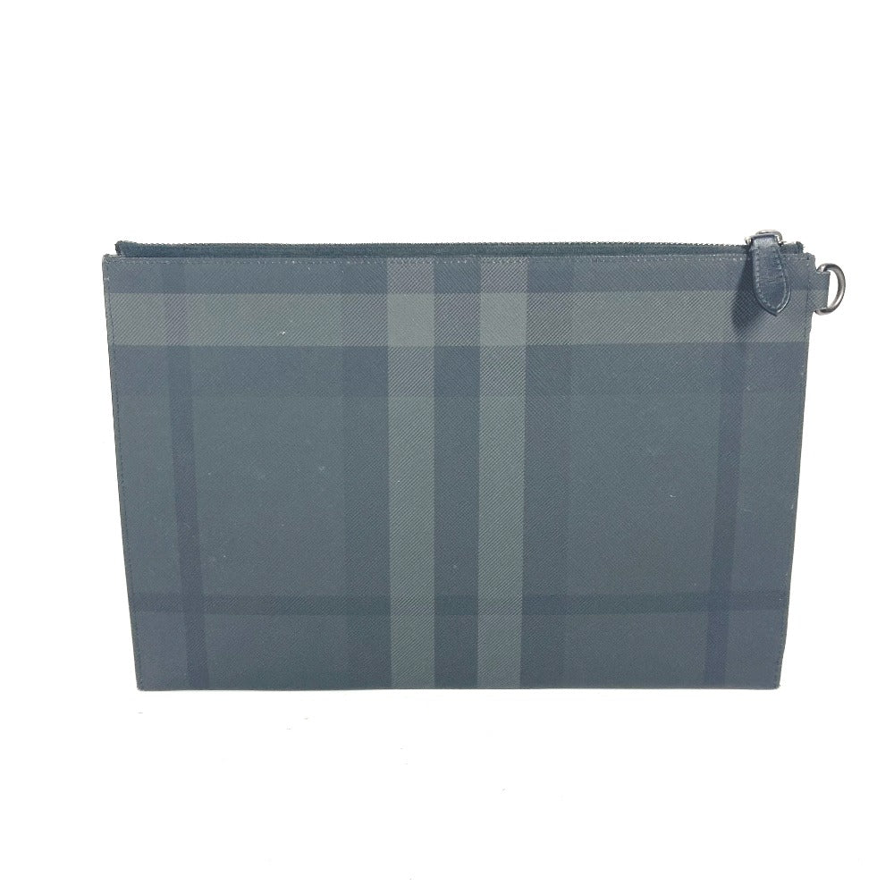 Burberry Clutch Bag Pvc Black Check Logo Mens Used Authentic