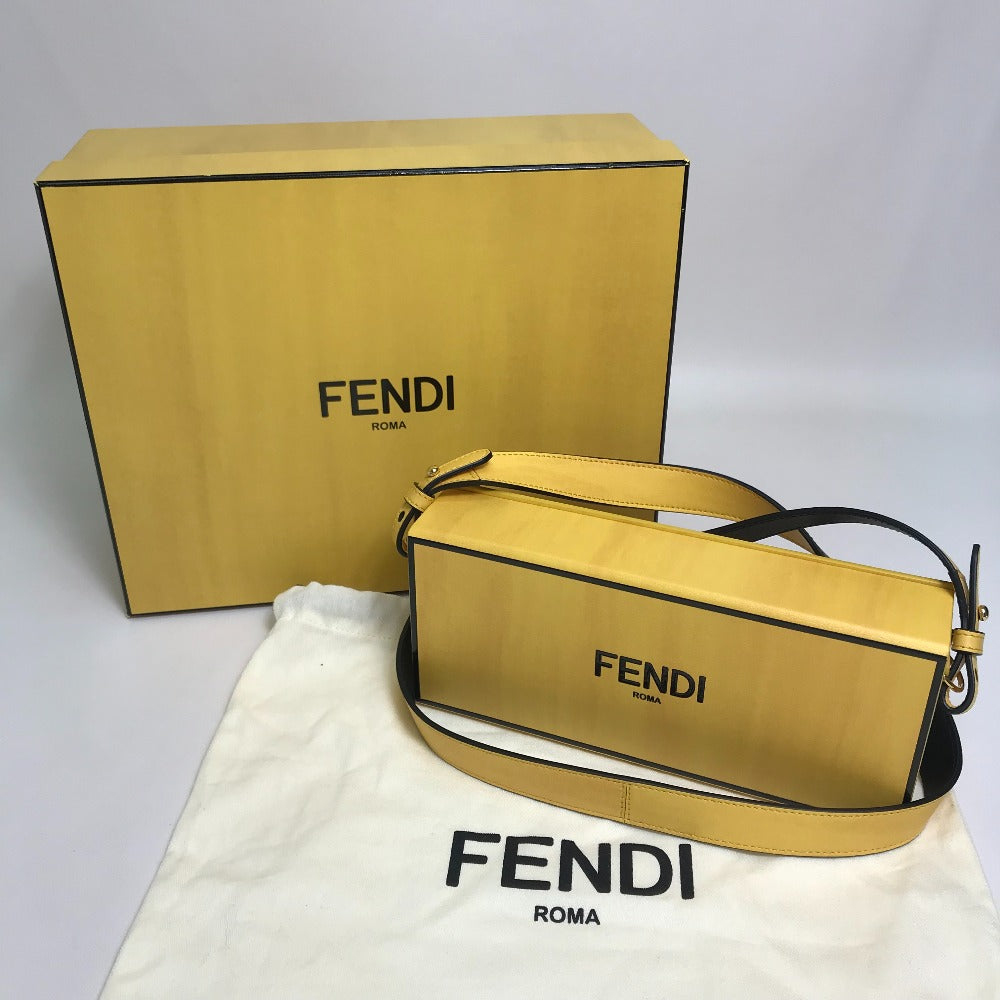 Fendi Shoulder Bag 7 Va520 Leather Yellow / Black Logo Mens Used Authentic