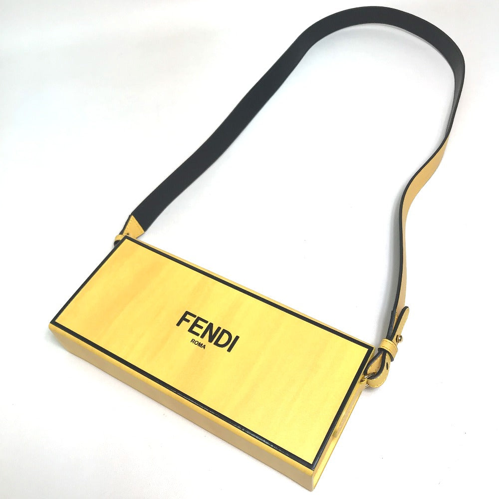 Fendi Shoulder Bag 7 Va520 Leather Yellow / Black Logo Mens Used Authentic