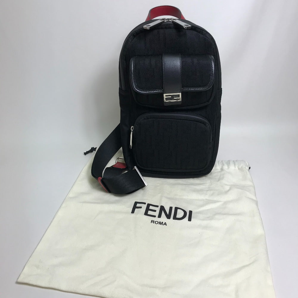 Fendi Shoulder Bag 7 Vz049 Fabric / Leather Black / Red Belt Bag Zucca Ff Pattern Mens Used Authentic