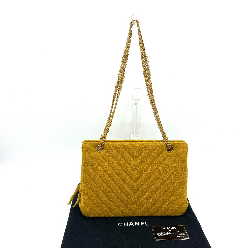 Chanel Shoulder Bag Pile Mustard Type Comes With A Clasp Pouch Vstitch Chevron Women Used Authentic